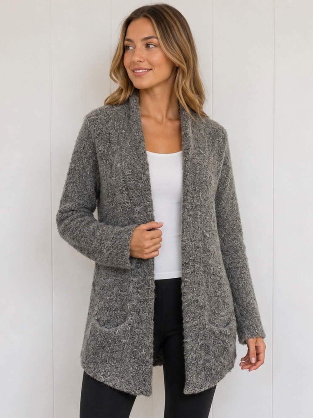 Aerie Cozy Teddy Cardigan Sweater Cottagecore Wool Alpaca Longline Lounge Gray M